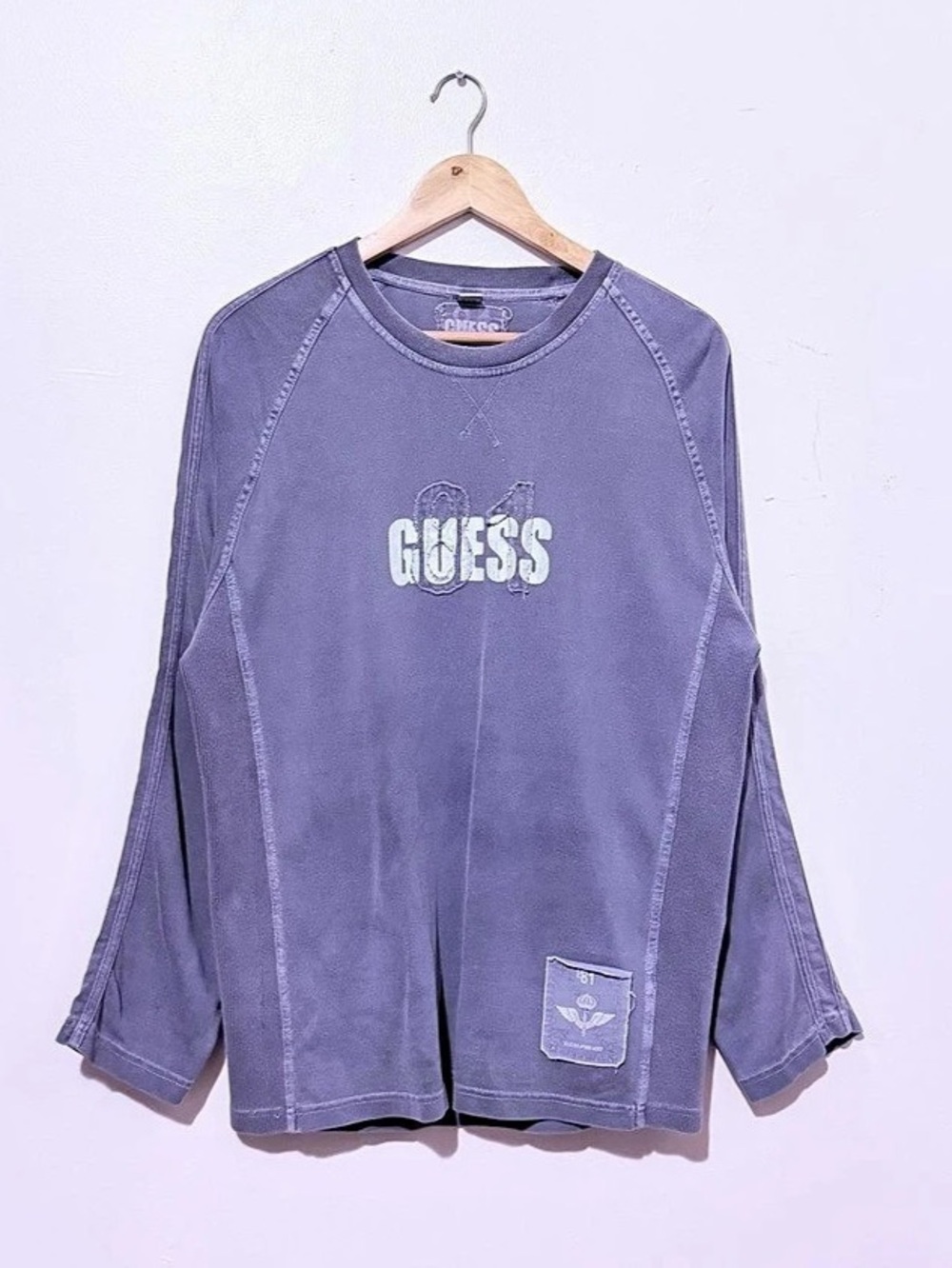 GUESS M4103437 Cotton Graphic Sweatshirt in Faded Gray/Windy Blue Size Large
